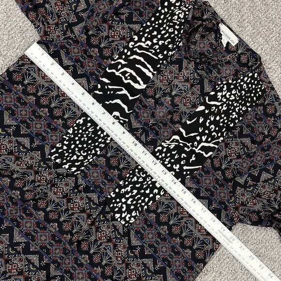 Allison Joy Blouse Womens Small Black White Boho Geometric Mixed Print Top USA - Picture 4 of 9